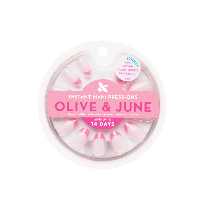 Candy Sparkle Pink French - Press-On | Medium | Oval