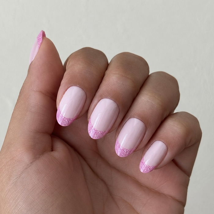 Candy Sparkle Pink French - Press-On | Medium | Oval
