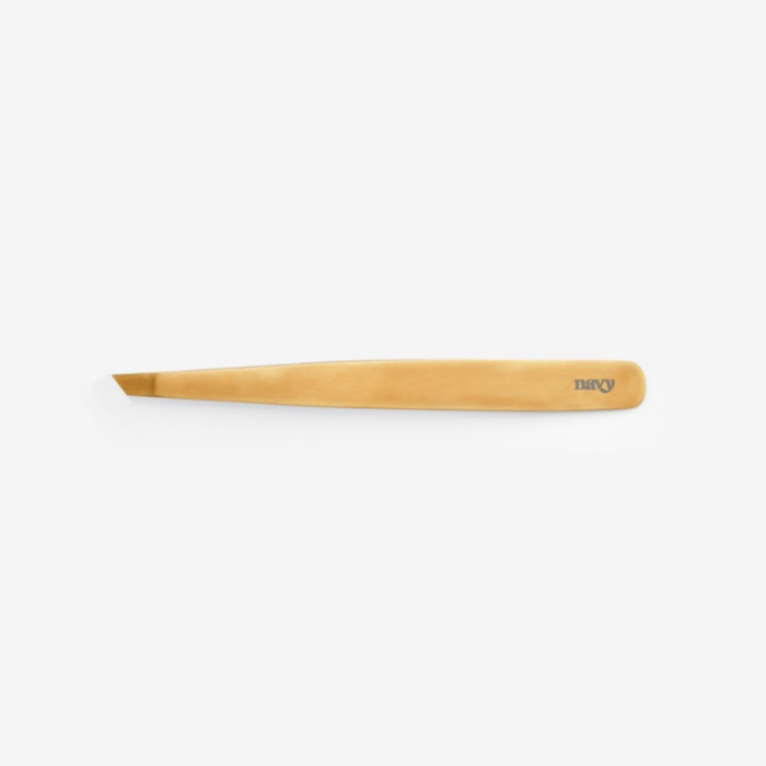 Wooden tweezer with a brand logo on a white background