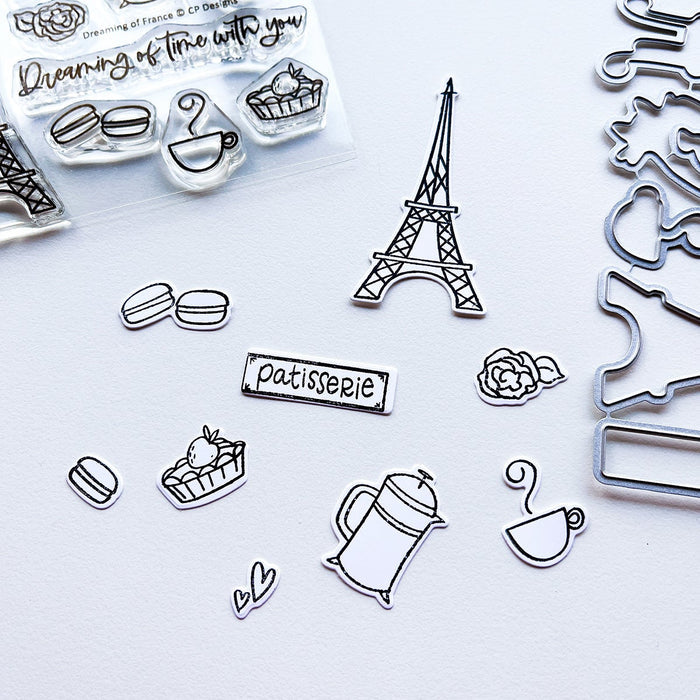 Catherine Pooler - Dies - Dreaming of France. The dies in the Dreaming of France Dies set coordinate with the fun French icons in the Dreaming of France Stamp Set. Pair the two for lots of scene building options and delight. Available at Embellish Away located in Bowmanville Ontario Canada.