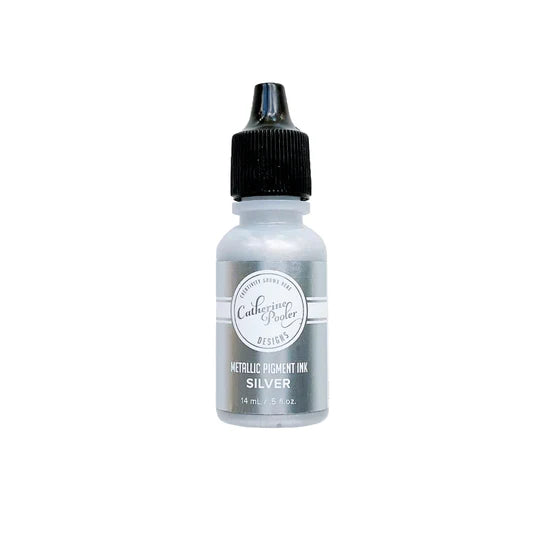Catherine Pooler - Metallic Pigment Ink Refill - Silver. Light and cool, silver is a neutral color that will go with any color combination and this metallic formula will add an eye-catching finish to your stamped image or sentiments. Available at Embellish Away located in Bowmanville Ontario Canada.