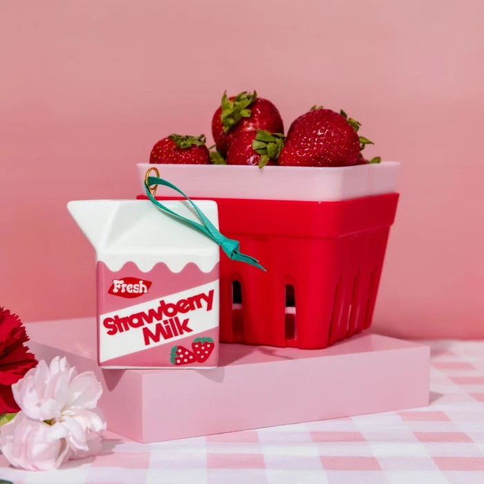 Ceramic Strawberry Milk Ornament