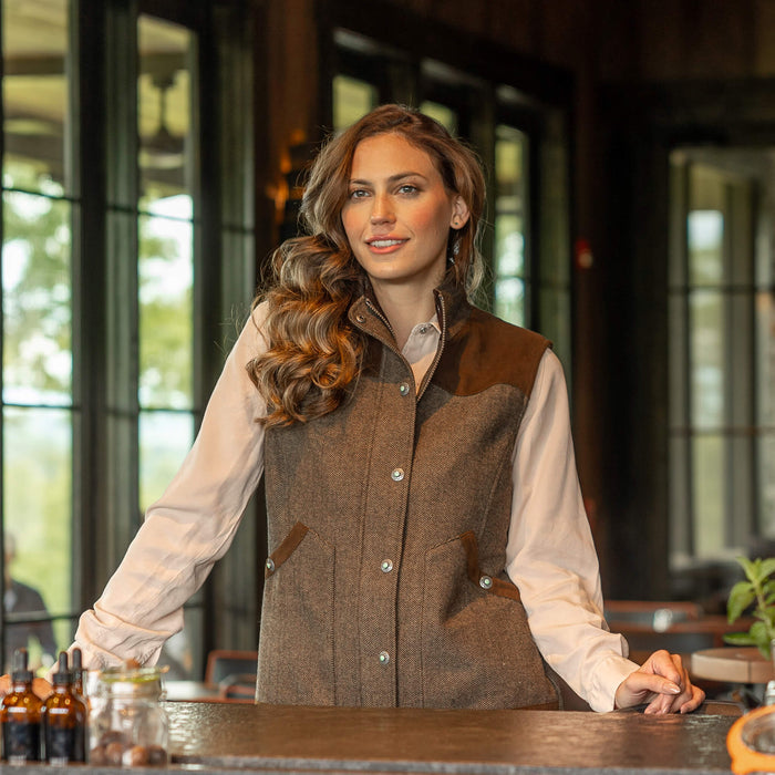 Channel Wool Vest by Madison Creek Outfitters in Tan Herringbone