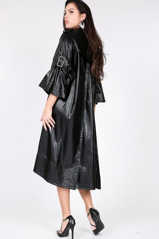 Chel's Knit Front Belted Faux Leather  Dress