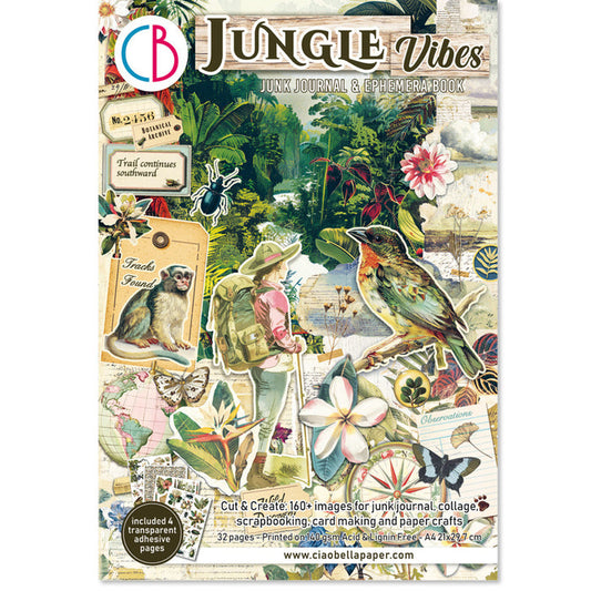 Ciao Bella - A4 Junk Journal & Ephemera Book - Jungle Vibes. Includes 32 Pages. Available at Embellish Away located in Bowmanville Ontario Canada.