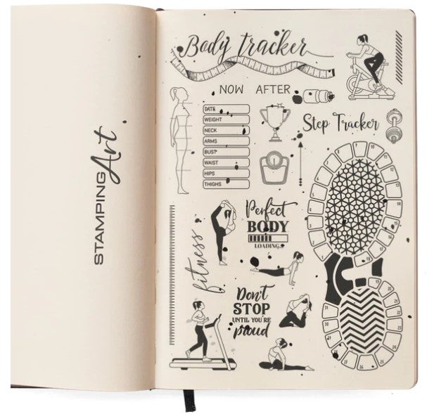 Ciao Bella - Clear Stamp Set 4"x6" - BuJo Fitness. These high quality clear photopolymer stamps are manufactured using a patented photopolymer and UV light exposure, this way they are able to achieve a higher level of detail. They are also designed to achieve optimum performance ensuring you get the highest quality possible. Available at Embellish Away located in Bowmanville Ontario Canada.