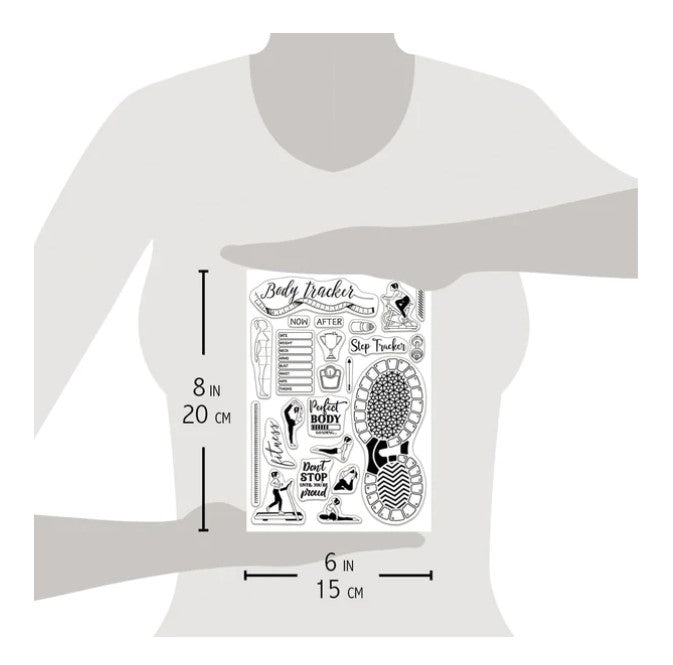 Ciao Bella - Clear Stamp Set 4"x6" - BuJo Fitness. These high quality clear photopolymer stamps are manufactured using a patented photopolymer and UV light exposure, this way they are able to achieve a higher level of detail. They are also designed to achieve optimum performance ensuring you get the highest quality possible. Available at Embellish Away located in Bowmanville Ontario Canada.