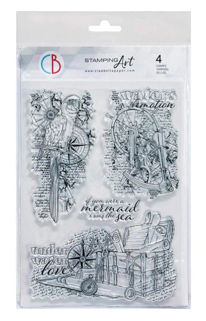 Ciao Bella - Clear Stamp Set 6"x8" - Underwater Love. Get ready to get your dreamy and romantic side on. This collection is in the many wonderful shades of a marine palette, and will take you into the romance season. Sometimes alien worlds meet and love looks to be impossible. But when love is both “a calm sea and a great tempest” it always finds a way.  Available at Embellish Away located in Bowmanville Ontario Canada.