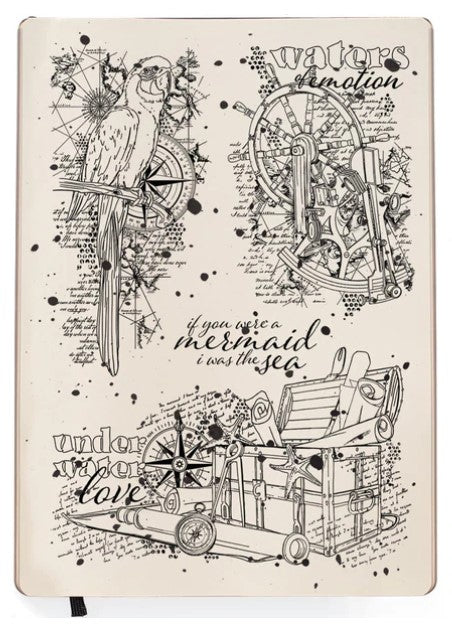 Ciao Bella - Clear Stamp Set 6"x8" - Underwater Love. Get ready to get your dreamy and romantic side on. This collection is in the many wonderful shades of a marine palette, and will take you into the romance season. Sometimes alien worlds meet and love looks to be impossible. But when love is both “a calm sea and a great tempest” it always finds a way.  Available at Embellish Away located in Bowmanville Ontario Canada.