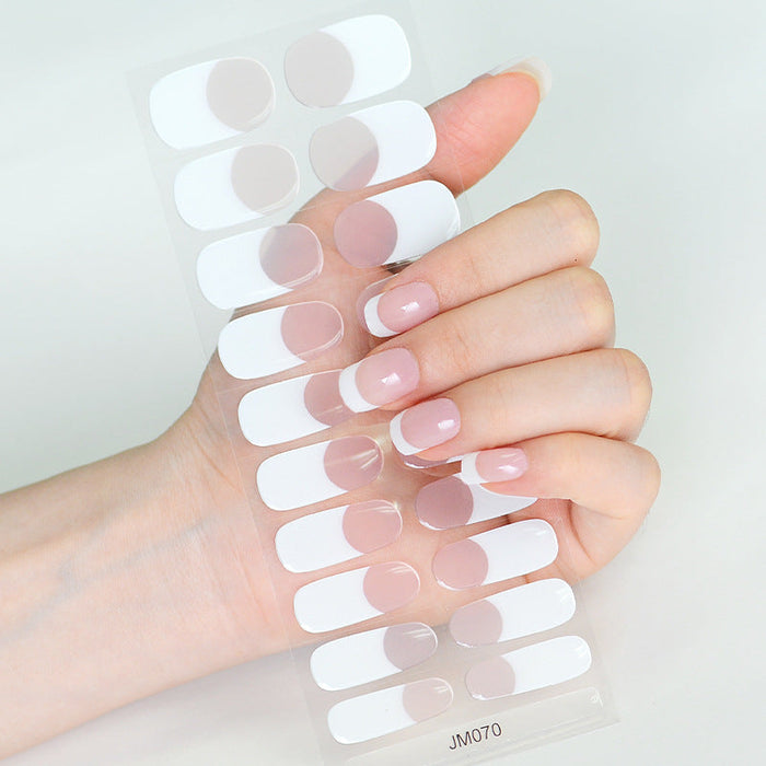 Classic White French Tip Nude Gel Nail Strips on Hand - White French Tip Semicured UV Nail Stickers