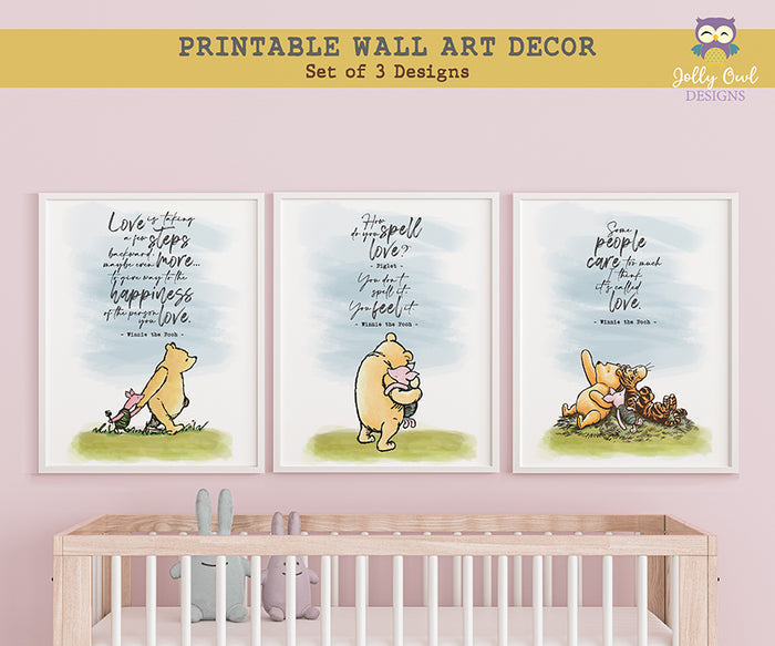 Classic Winnie The Pooh Inspirational Quote - Printable Wall Art Decoration for Nursery Room - Set of 3