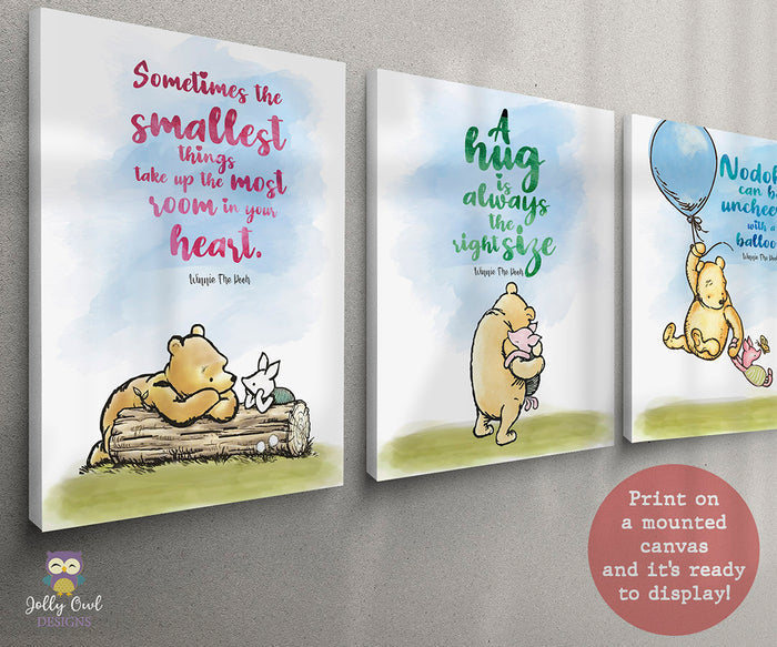 Classic Winnie The Pooh Inspirational Quote - Printable Wall Art Decoration for Nursery Room - Set of 3