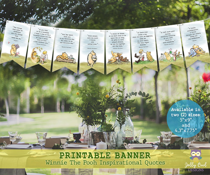 Classic Winnie The Pooh Inspirational Quotes Printable Banner Decoration - Bundle - Jolly Owl Designs