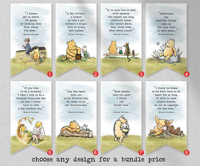 Classic Winnie The Pooh Inspirational Quotes Printable Banner Decoration - Bundle - Jolly Owl Designs