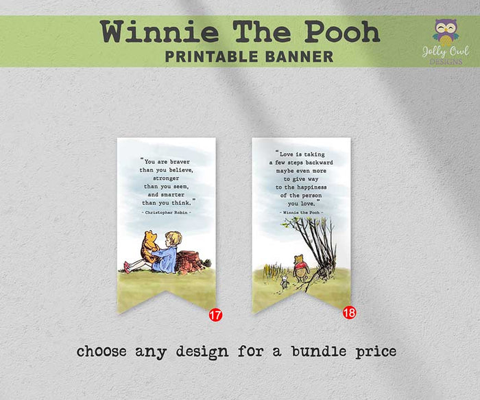 Classic Winnie The Pooh Inspirational Quotes Printable Banner Decoration - Bundle - Jolly Owl Designs