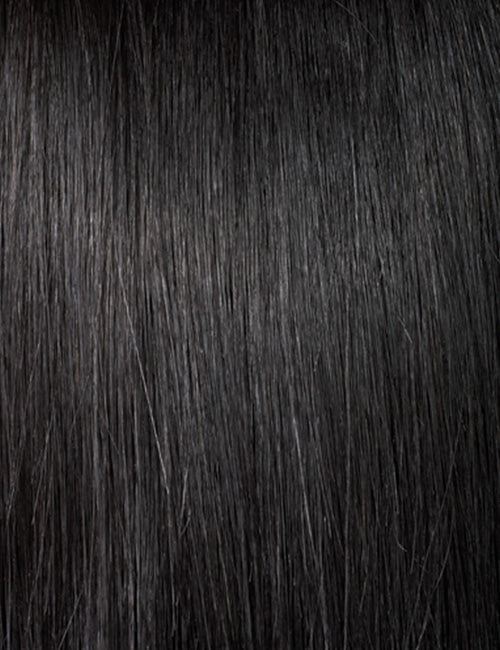 OUTRE synthetic wrap pony half wig in natural black straight hair texture for quick sleek ponytail styling