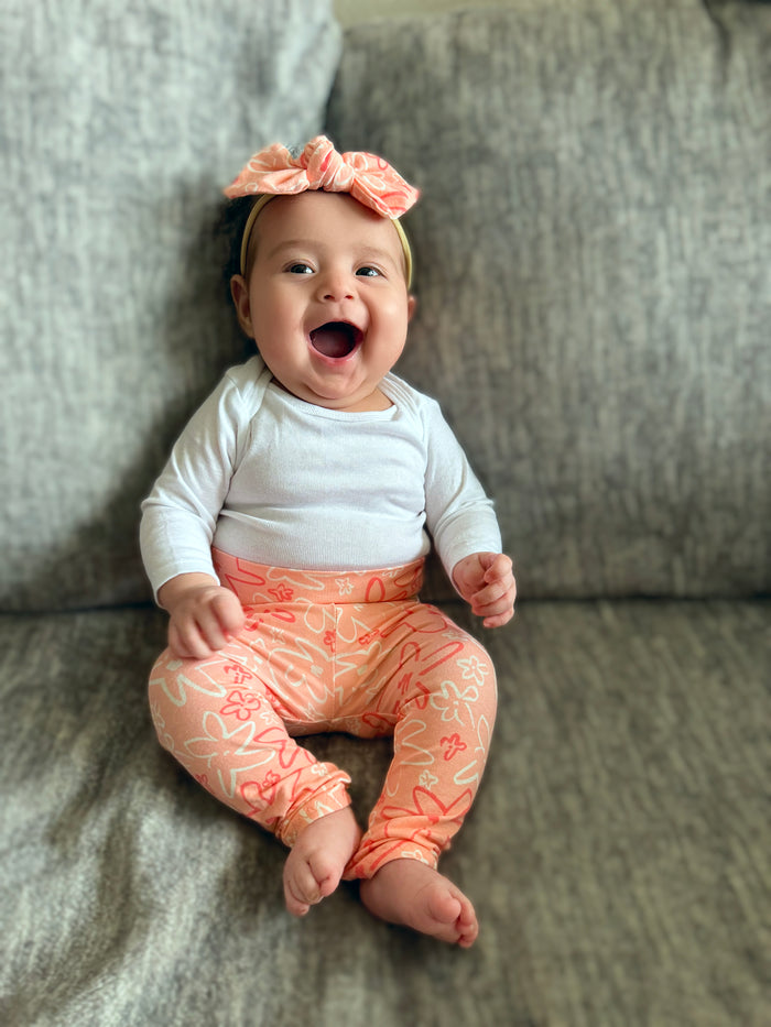 Coral Hand Drawn Flowers Leggings