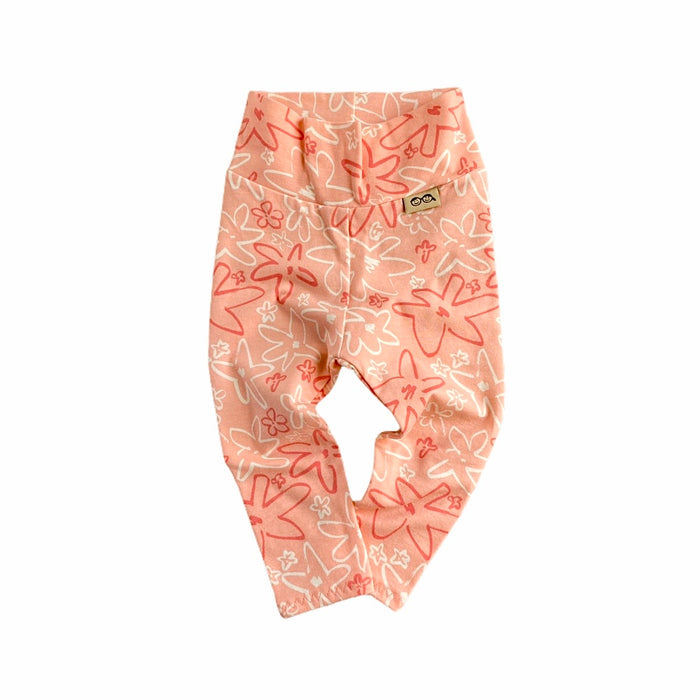 Coral Hand Drawn Flowers Leggings
