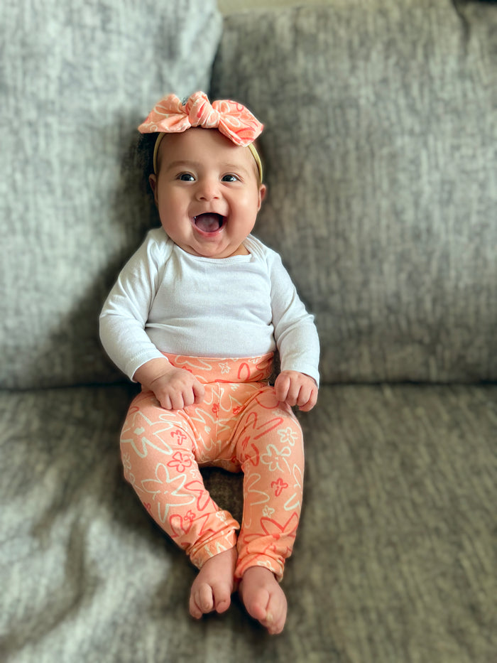 Coral Hand Drawn Flowers Leggings