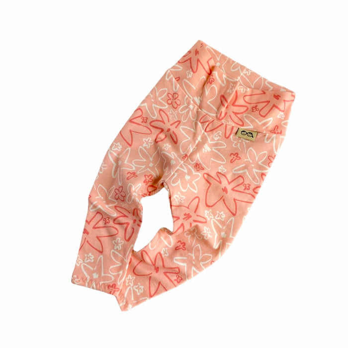 Coral Hand Drawn Flowers Leggings