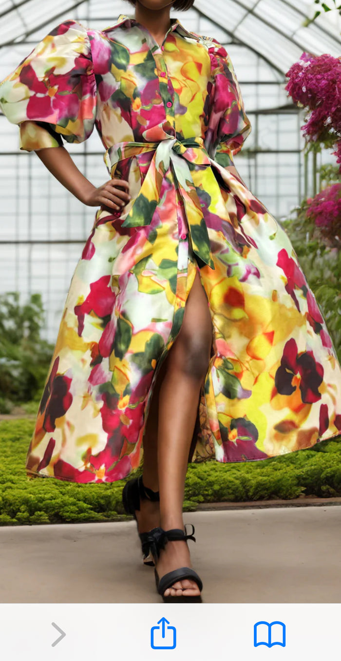 Crowned Floral Statement Shirt Dress