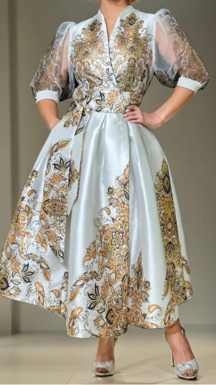 Crowned Floral Statement Shirt Dress