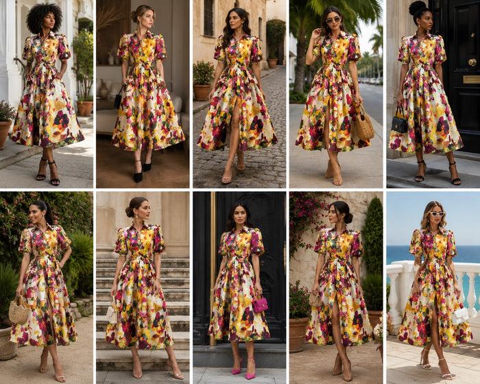 Crowned Floral Statement Shirt Dress