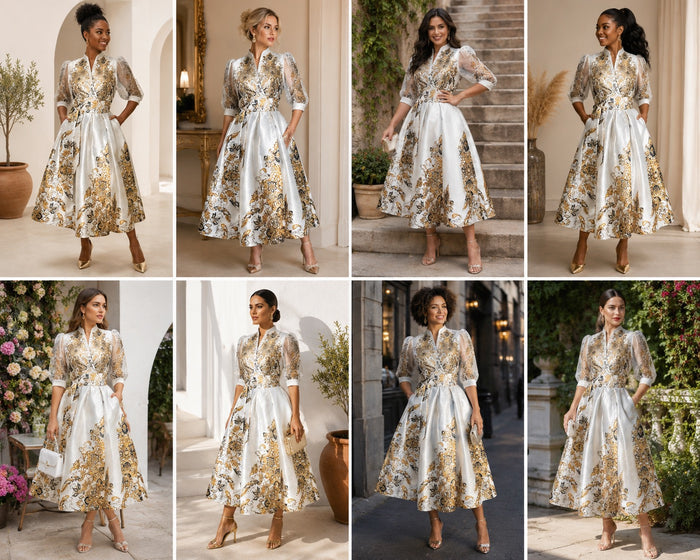 Crowned Floral Statement Shirt Dress