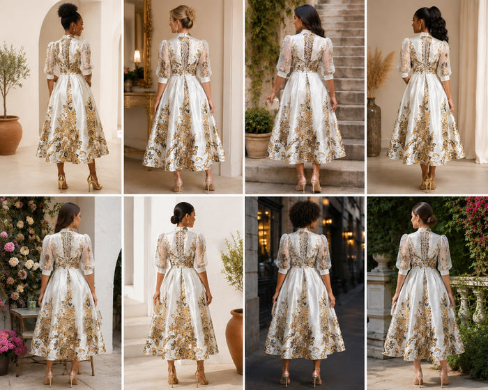 Crowned Floral Statement Shirt Dress