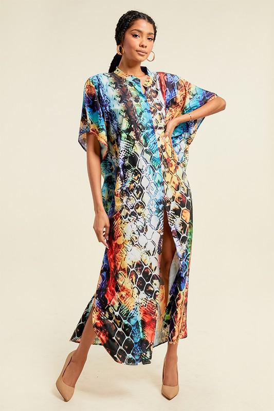 Crowned Printed Oversized Kaftan Dress