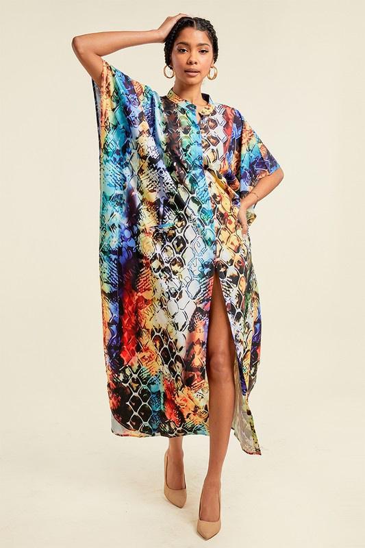 Crowned Printed Oversized Kaftan Dress