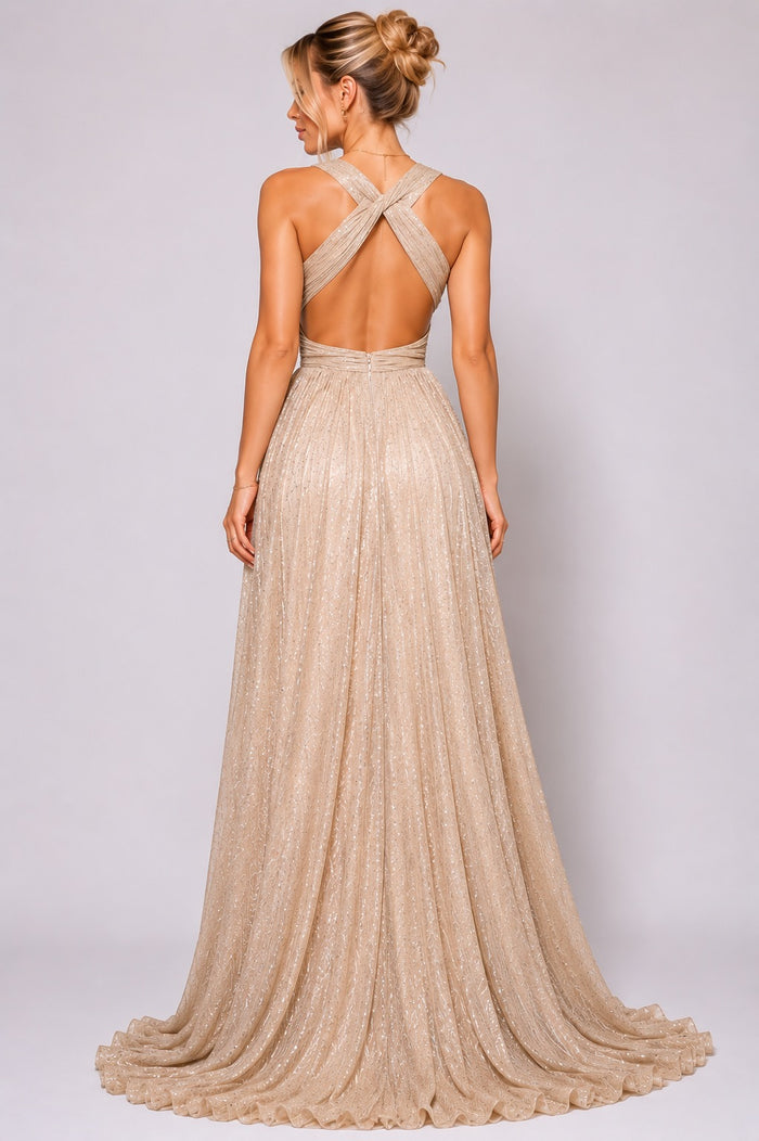 Crowned Radiance Cross-Back Gown
