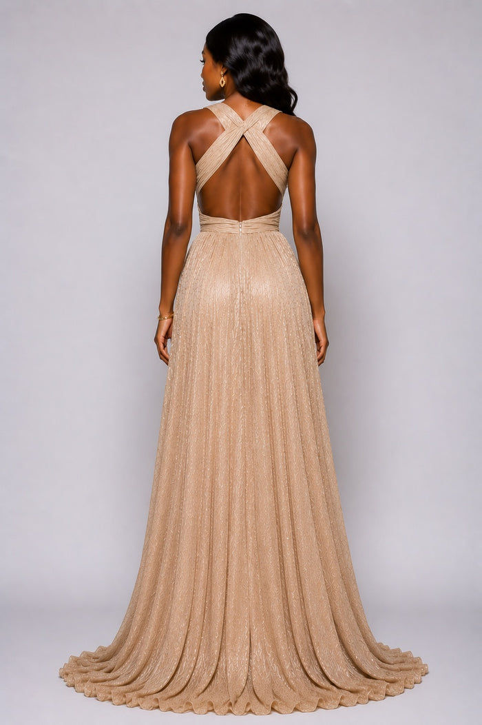 Crowned Radiance Cross-Back Gown