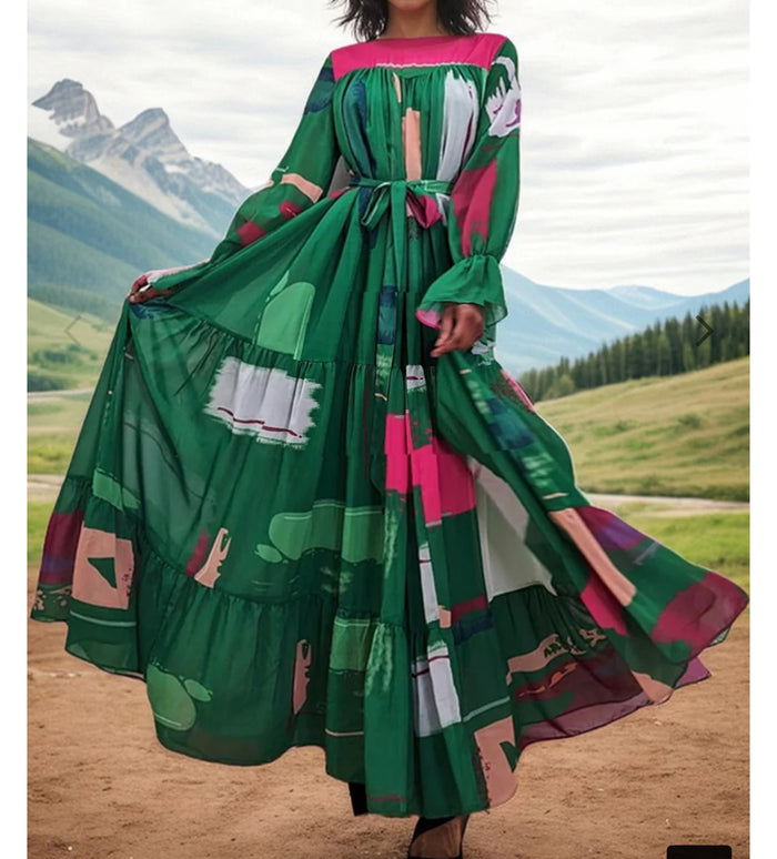 Crowned Statement Belted Maxi Dress