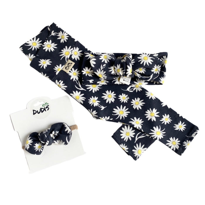 Daisies on Off Black Leggings and/or Headbands