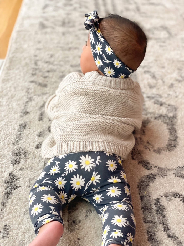Daisies on Off Black Leggings and/or Headbands