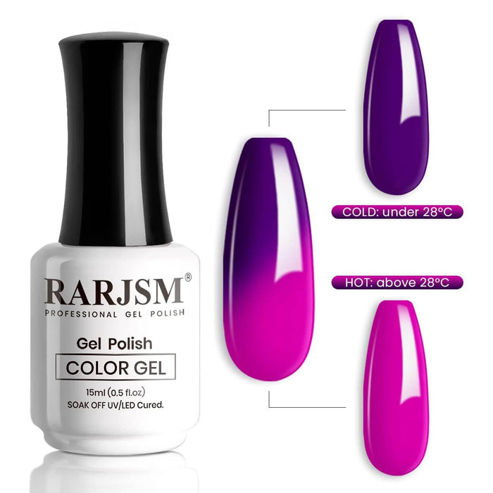 RARJSM ® Dark Purple to Bright Purple color changing gel nail polish