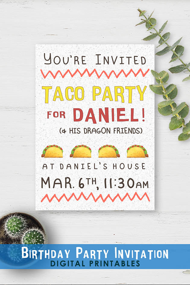 Dragons Love Tacos Birthday Party Invitation