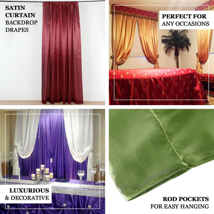 Satin curtain backdrop drapes in various colors for elegant occasions.