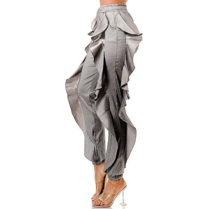 Elastic Waistband Side Ruffle Jogger Pants