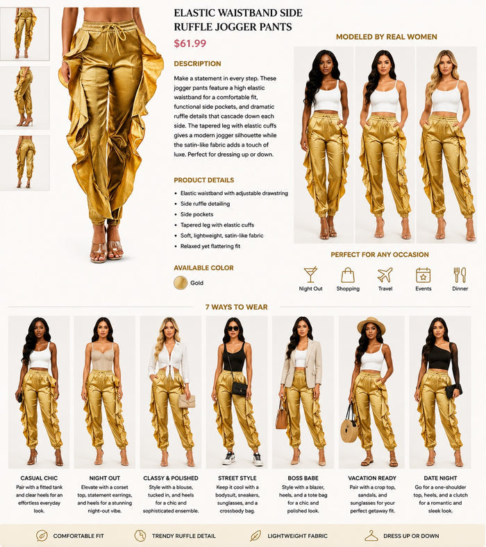 Elastic Waistband Side Ruffle Jogger Pants