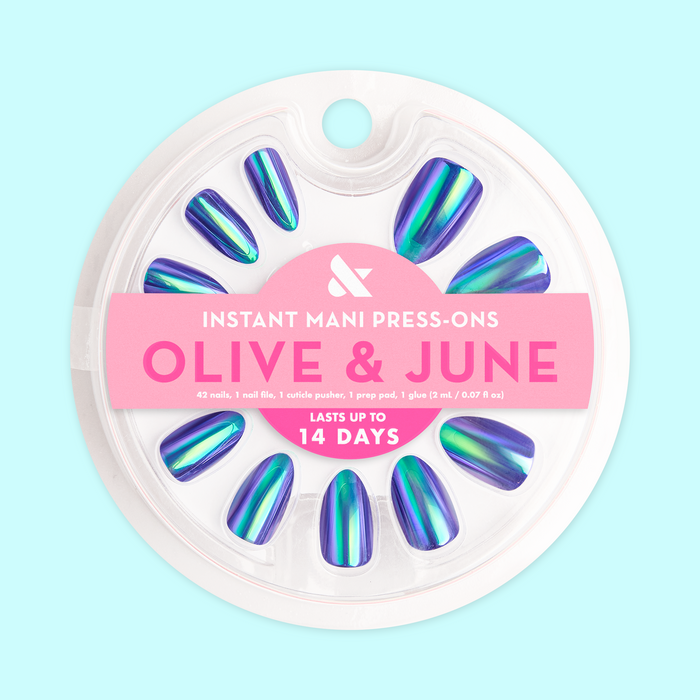 Electric Blue Iridescent Chrome - Press On | Medium | Almond