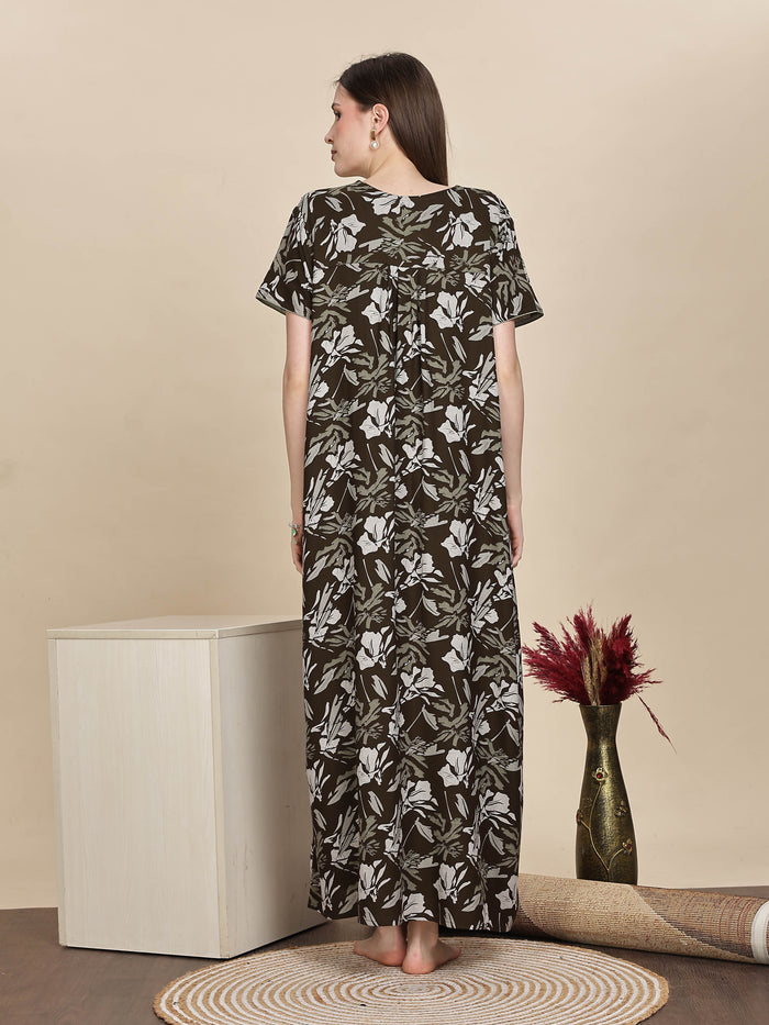 Elegant Green Floral Nightdress For Women