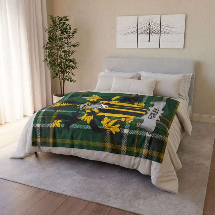 Personalized Green Yellow Family Crest Black Blanket