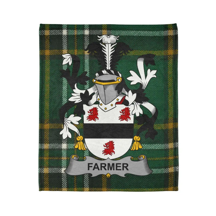 Green Tartan Shield with Farmer Coat of Arms Blanket