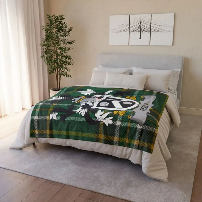 Cozy Green Plaid Blanket with Family Crest Design Blanket