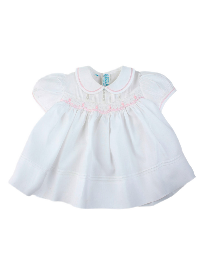 Feltman White Rosebud Detail Smocked Dress