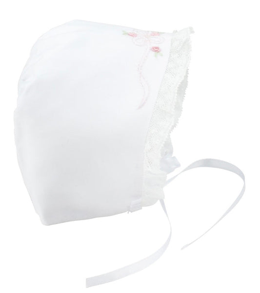 Feltman White Vintage Bow & Lace Bonnet