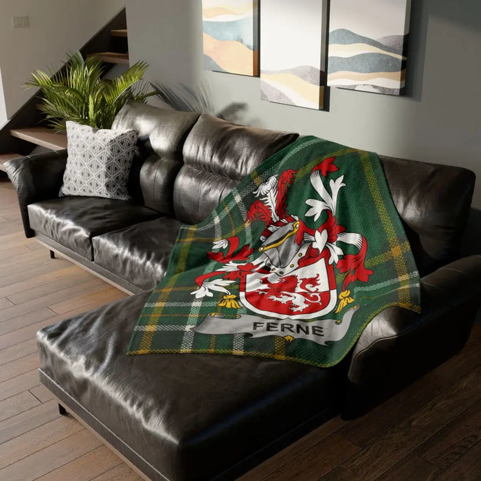 Custom Family Crest Tartan Blanket with Ferne Name