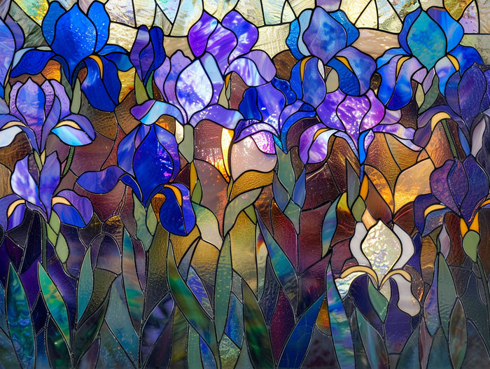 Field Of Irises Stained Glass